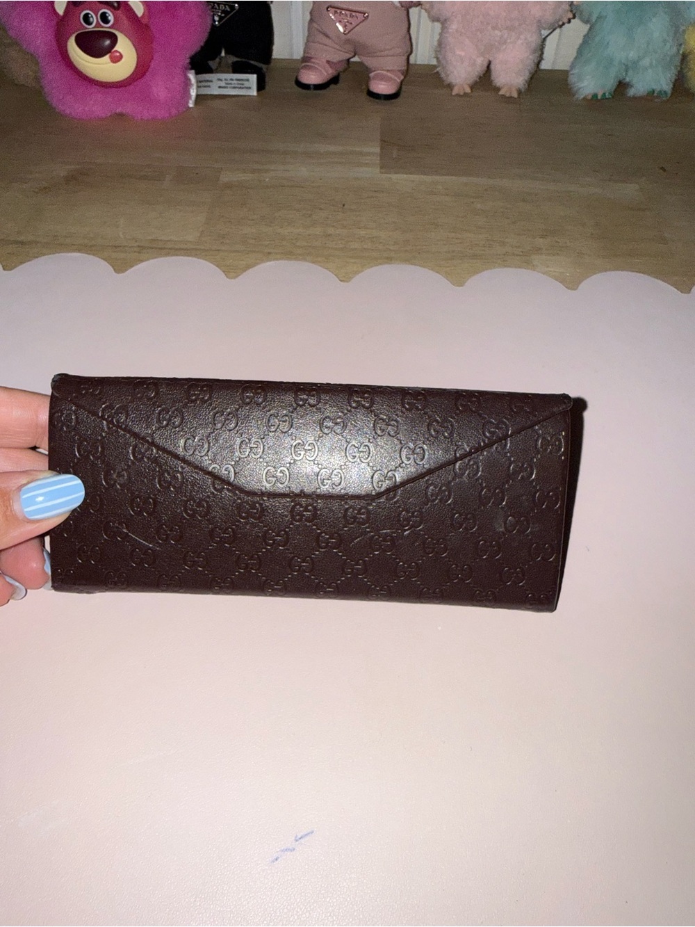 Gucci-Style Brown Embossed Leather Envelope Wallet